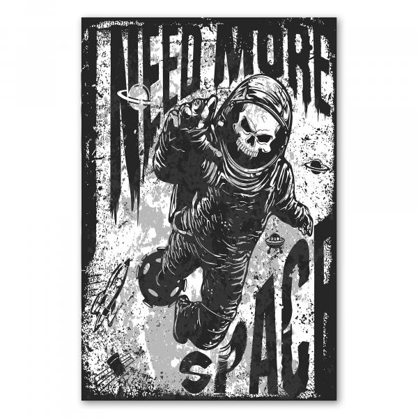 Ein Astronautenschädel schwebt im Weltall. Ein düsteres Design für Weltraum-Fans.