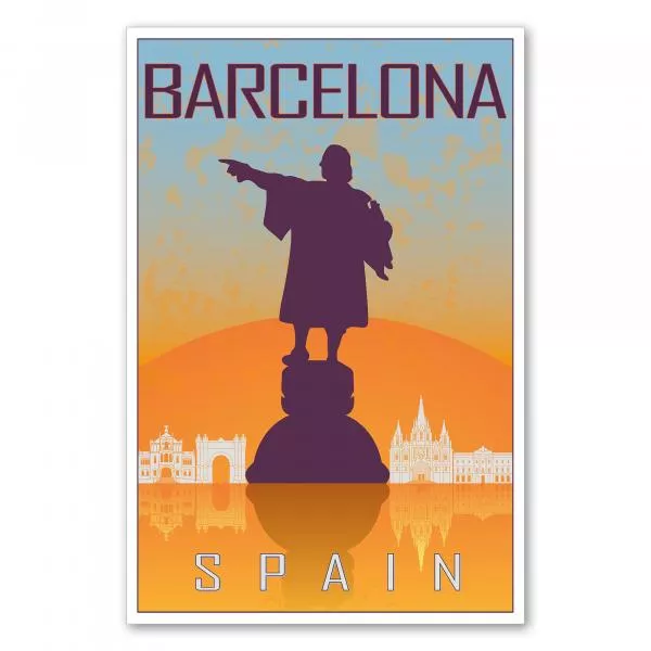 "Barcelona" - ein Retro-Reiseposter mit der Kolumbus Statue und der Skyline der Stadt im Stil der 50er Jahre. "Barcelona" - ein Retro-Reiseposter mit der Kolumbus Statue und der Skyline der Stadt im Stil der 50er Jahre.
