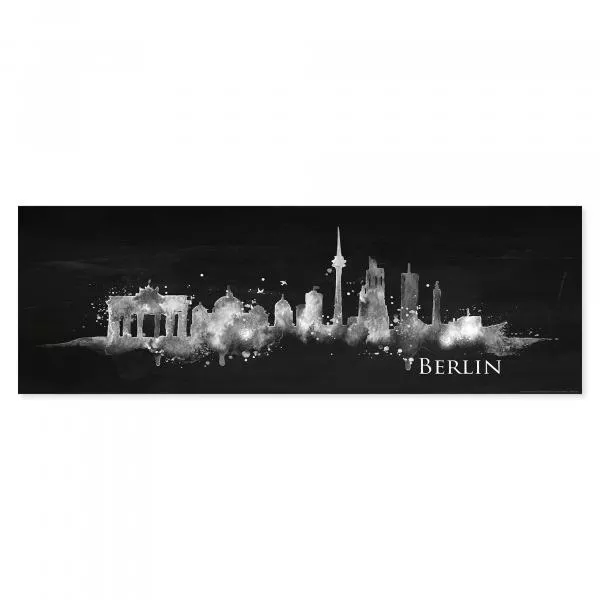 Moderne Wanddeko: Berliner Skyline als weiße Zeichnung auf schwarzem Hintergrund.Ideal für Berlin-Liebhaber. Moderne Wanddeko: Berliner Skyline als weiße Zeichnung auf schwarzem Hintergrund.Ideal für Berlin-Liebhaber.