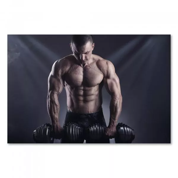 Muskulöser Bodybuilder, Fitnessstudio, Hanteln, trainierter Körper. Muskulöser Bodybuilder, Fitnessstudio, Hanteln, trainierter Körper.