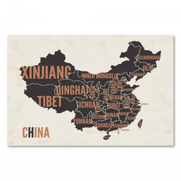 Detaillierte Karte von China mit allen Provinzen in Vintage-Optik. Detaillierte Karte von China mit allen Provinzen in Vintage-Optik.