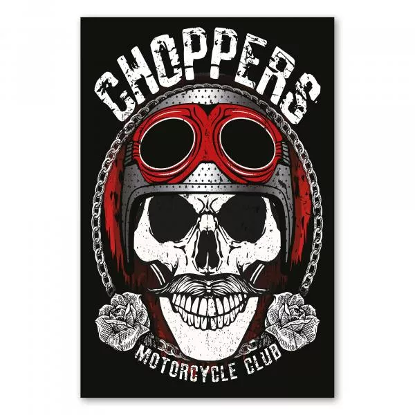 Totenkopf, Brille, Helm, Rosen & Ketten, Logo "Choppers Motorcycle Club". Totenkopf, Brille, Helm, Rosen & Ketten, Logo "Choppers Motorcycle Club".
