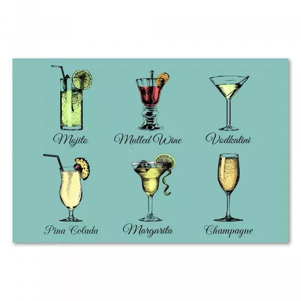 Sechs Cocktails: Mojito, Glühwein, Wodkatini, Pina Colada, Margarita & Champagner - bunt & vielfältig. Sechs Cocktails: Mojito, Glühwein, Wodkatini, Pina Colada, Margarita & Champagner - bunt & vielfältig.