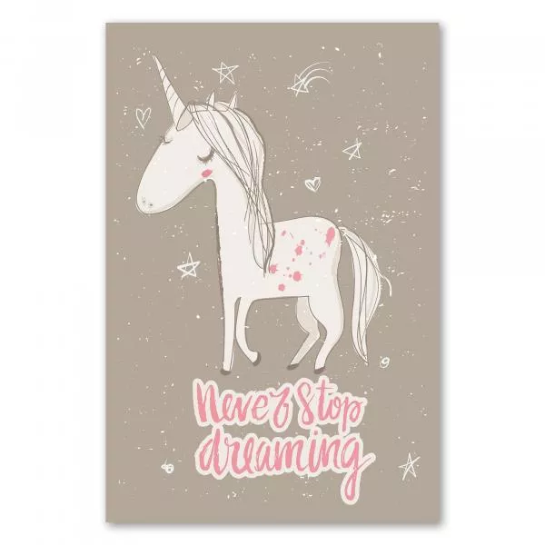 Verträumtes Einhorn, "Never stop dreaming" - inspirierend. Verträumtes Einhorn, "Never stop dreaming" - inspirierend.