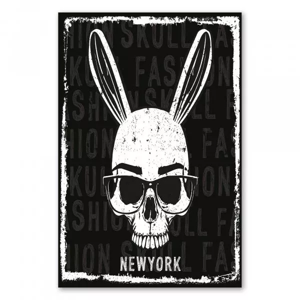 "New Yorker Fashion Skull": Totenkopf mit Hasenohren & Brille, bunt & stylisch. "New Yorker Fashion Skull": Totenkopf mit Hasenohren & Brille, bunt & stylisch.