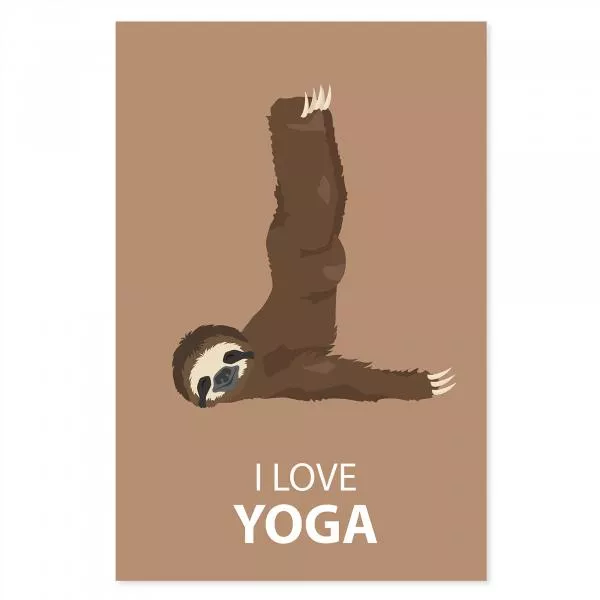 Entspanntes Faultier streckt Beine, "I love Yoga" - humorvoll & langsam. Entspanntes Faultier streckt Beine, "I love Yoga" - humorvoll & langsam.