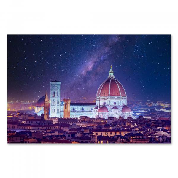 Dom von Florenz, Sternenhimmel, Milchstraße, Lichter der Stadt.