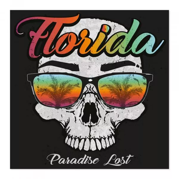 Totenkopf mit Sonnenbrille & Palmen, stylischer Print für Florida-Fans. Totenkopf mit Sonnenbrille & Palmen, stylischer Print für Florida-Fans.