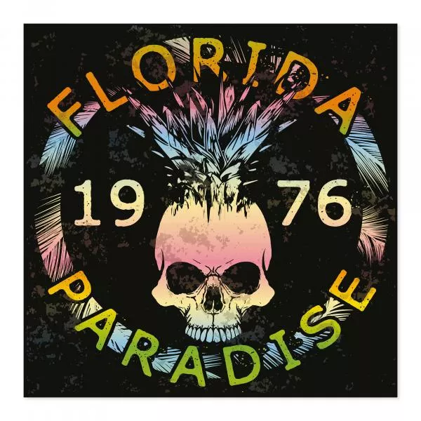 Totenkopf & Palmen, Schriftzug "Florida Paradise 1976". Totenkopf & Palmen, Schriftzug "Florida Paradise 1976".