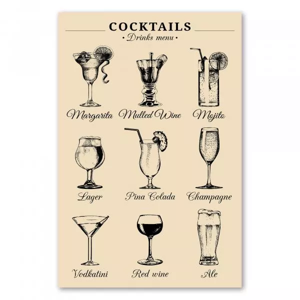 Neun beliebte Cocktails, liebevoll & detailliert illustriert - fruchtige bis herbe Varianten. Neun beliebte Cocktails, liebevoll & detailliert illustriert - fruchtige bis herbe Varianten.