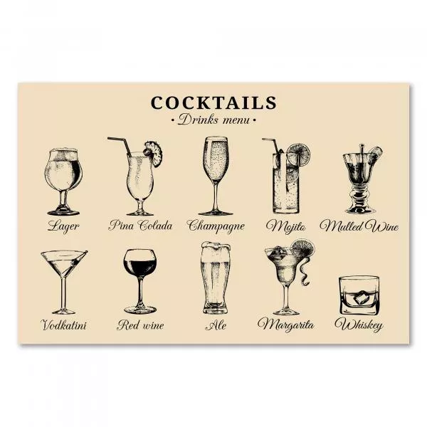 Getränkekarte mit 10 Getränken - von erfrischenden Cocktails bis wärmendem Glühwein. Getränkekarte mit 10 Getränken - von erfrischenden Cocktails bis wärmendem Glühwein.