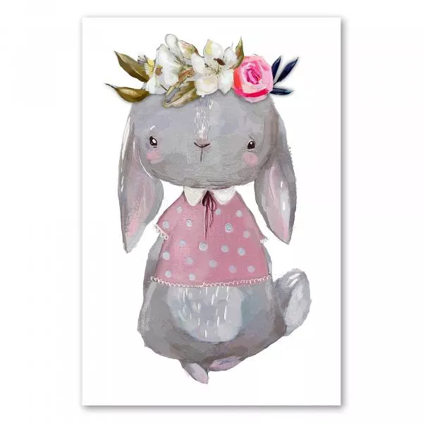 Häschen mit Blumenkranz & Kleidchen - süßes Tiermotiv. Häschen mit Blumenkranz & Kleidchen - süßes Tiermotiv.