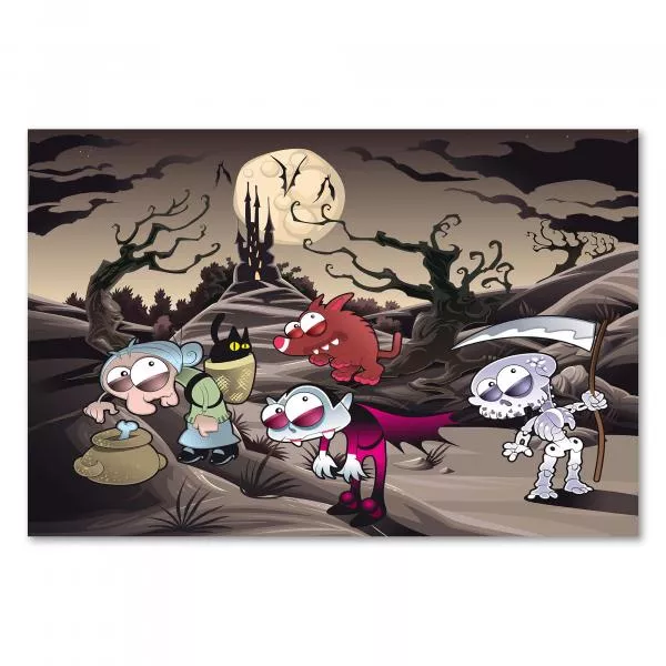 Abenteuer in der Halloween-Nacht: Gruselgestalten ziehen durch eine nächtliche Landschaft. Abenteuer in der Halloween-Nacht: Gruselgestalten ziehen durch eine nächtliche Landschaft.