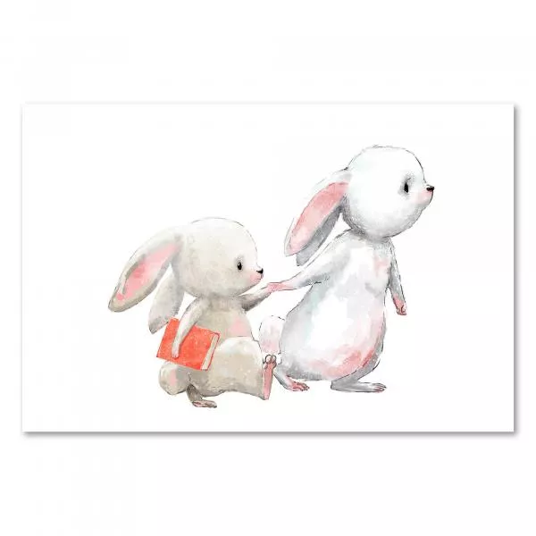 Zwei Hasen, rotes Buch, neugieriger Blick - auf zu neuen Abenteuern! Zwei Hasen, rotes Buch, neugieriger Blick - auf zu neuen Abenteuern!
