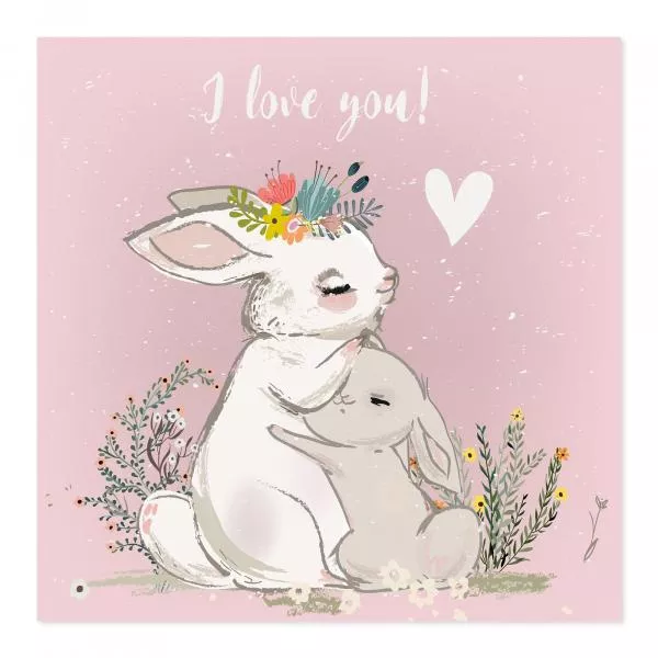 Zwei Hasen umarmen sich inmitten von Blumen - liebevoll. Zwei Hasen umarmen sich inmitten von Blumen - liebevoll.