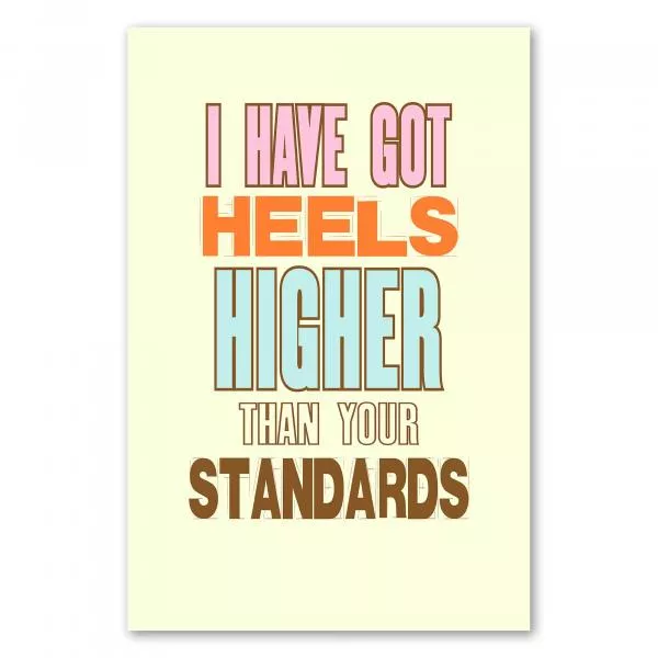 "I have got heels higher than your standards" - ein humorvolles Statement für selbstbewusste Frauen. "I have got heels higher than your standards" - ein humorvolles Statement für selbstbewusste Frauen.