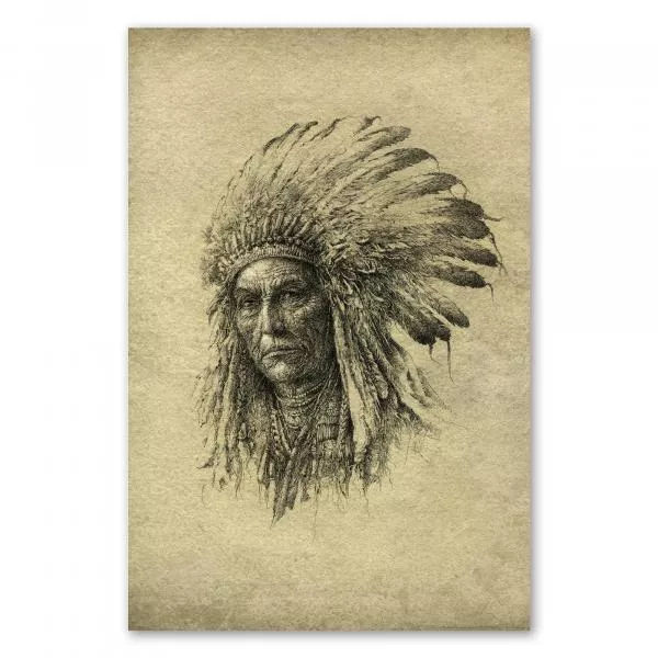Gesicht eines alten Indianerhäuptlings strahlt Weisheit und Würde aus, gefangen in detaillierter Zeichnung. Gesicht eines alten Indianerhäuptlings strahlt Weisheit und Würde aus, gefangen in detaillierter Zeichnung.