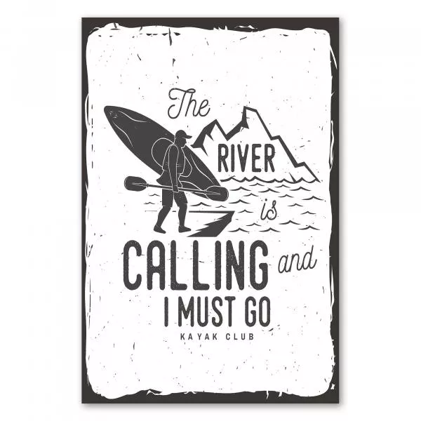 „The River Is Calling And I Must Go“ - Vintage-Poster für Outdoor-Enthusiasten, die Sehnsucht nach Abenteuer weckt. „The River Is Calling And I Must Go“ - Vintage-Poster für Outdoor-Enthusiasten, die Sehnsucht nach Abenteuer weckt.
