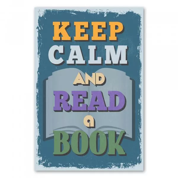 Retro-Poster „Keep Calm and Read a Book“, lädt zum Abschalten und Eintauchen in andere Welten ein. Retro-Poster „Keep Calm and Read a Book“, lädt zum Abschalten und Eintauchen in andere Welten ein.