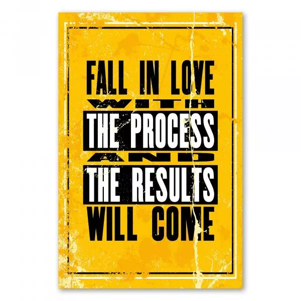 „Fall in love with the process and the results will come“ - motivierendes Poster über Geduld und Passion. „Fall in love with the process and the results will come“ - motivierendes Poster über Geduld und Passion.