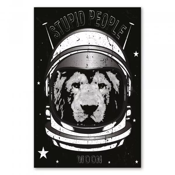 Löwe in Astronautenhelm, Schriftzug "Stupid People Moon" - witziges Design. Löwe in Astronautenhelm, Schriftzug "Stupid People Moon" - witziges Design.