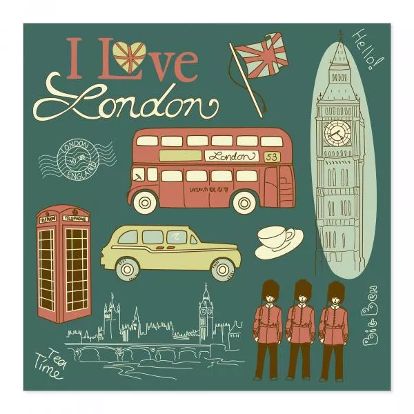 Big Ben, rote Busse & Garde - Illustration typischer Londoner Wahrzeichen. Big Ben, rote Busse & Garde - Illustration typischer Londoner Wahrzeichen.