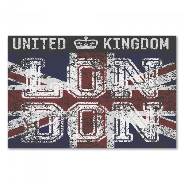 "London" steht in großen Buchstaben vor dem Union Jack auf Vintage-Hintergrund. "London" steht in großen Buchstaben vor dem Union Jack auf Vintage-Hintergrund.