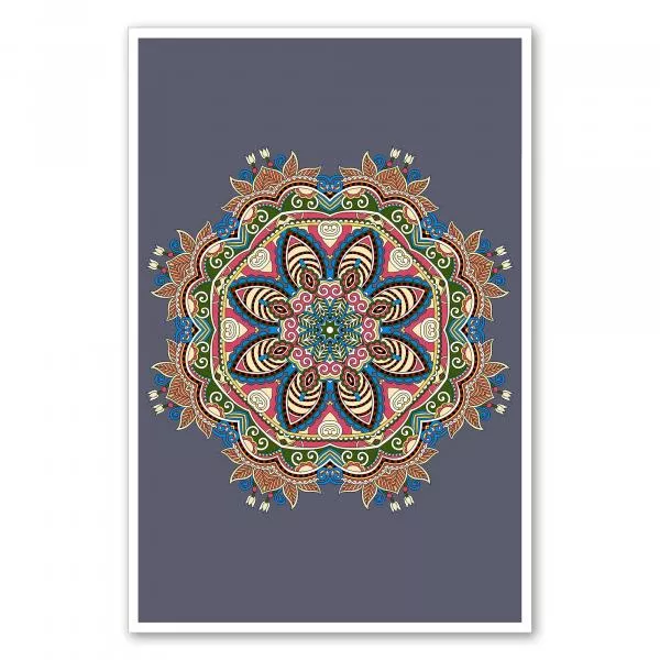 Ein farbenfrohes Mandala auf grauem Hintergrund - ein detailreiches Muster voller Harmonie. Ein farbenfrohes Mandala auf grauem Hintergrund - ein detailreiches Muster voller Harmonie.