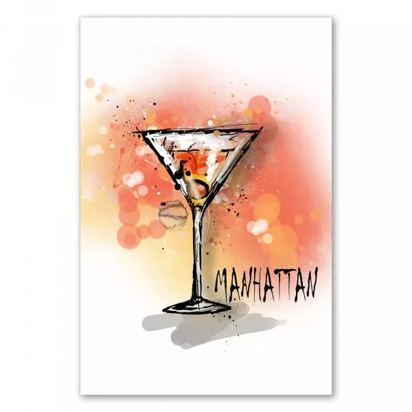 Illustration eines Manhattan Cocktails mit Kirsche vor einem eleganten rot-orangenen Hintergrund. Illustration eines Manhattan Cocktails mit Kirsche vor einem eleganten rot-orangenen Hintergrund.