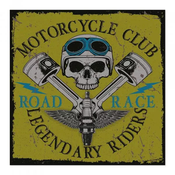 Grunge-Design: Totenkopf, Kolben, Flügel & Spruch "Legendary Riders". Grunge-Design: Totenkopf, Kolben, Flügel & Spruch "Legendary Riders".