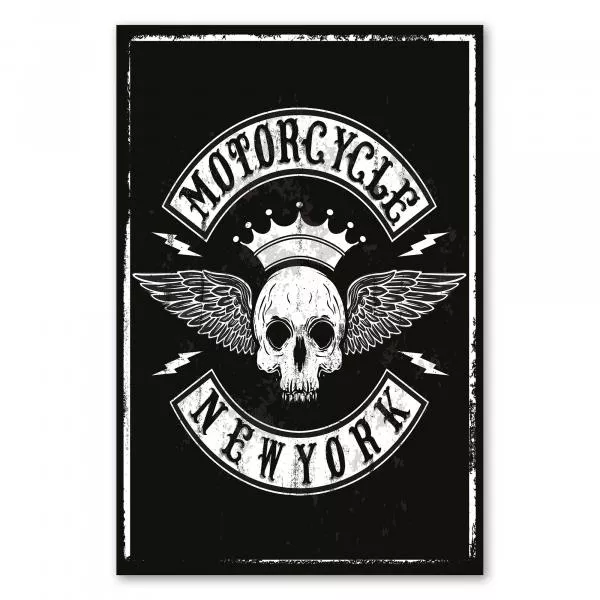 Totenkopf mit Flügeln & Krone, dazu "Motorcycle New York". Vintage Design. Totenkopf mit Flügeln & Krone, dazu "Motorcycle New York". Vintage Design.