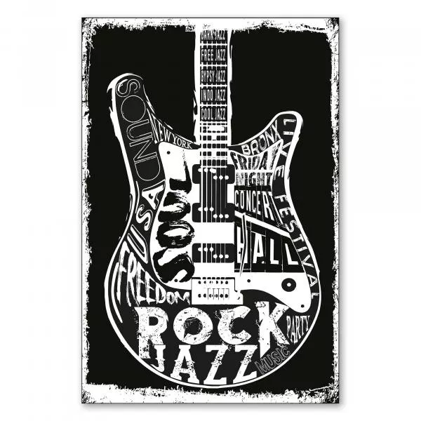Poster für Rock Jazz Festival: Gitarre mit Schriftzügen im Zentrum, fängt Festival-Atmosphäre ein. Poster für Rock Jazz Festival: Gitarre mit Schriftzügen im Zentrum, fängt Festival-Atmosphäre ein.