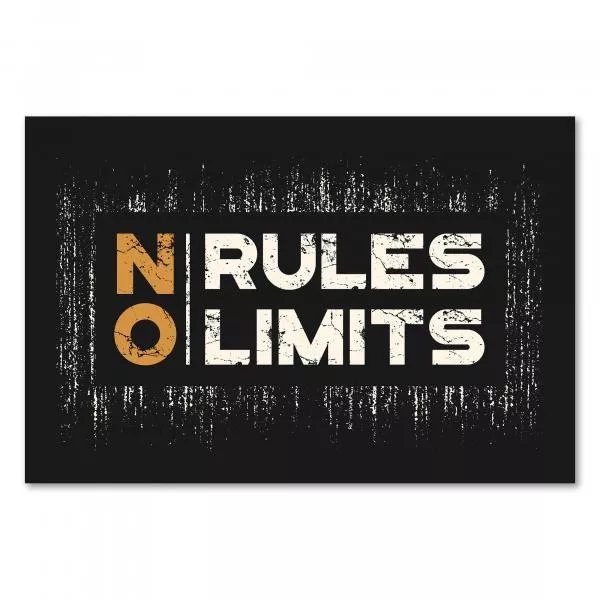 "No Rules No Limits" in markanter Schrift auf dunklem Hintergrund - rebellisches Design. "No Rules No Limits" in markanter Schrift auf dunklem Hintergrund - rebellisches Design.