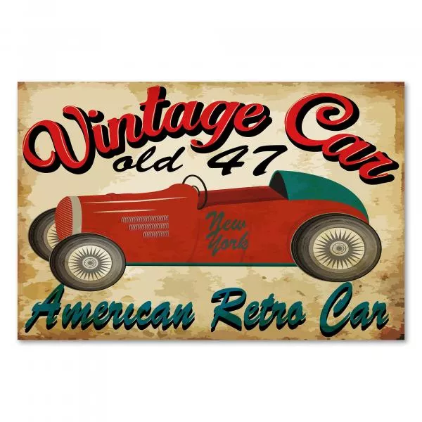Ein roter Oldtimer im Retro-Stil: Dieses Poster ist ein Muss für alle, die amerikanische Automobilklassiker lieben. Ein roter Oldtimer im Retro-Stil: Dieses Poster ist ein Muss für alle, die amerikanische Automobilklassiker lieben.