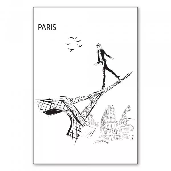 Schwarz-Weiß-Skizze einer Frau auf dem Eiffelturm mit Blick auf Paris.Ein Hauch von Eleganz und französischem Charme. Schwarz-Weiß-Skizze einer Frau auf dem Eiffelturm mit Blick auf Paris.Ein Hauch von Eleganz und französischem Charme.