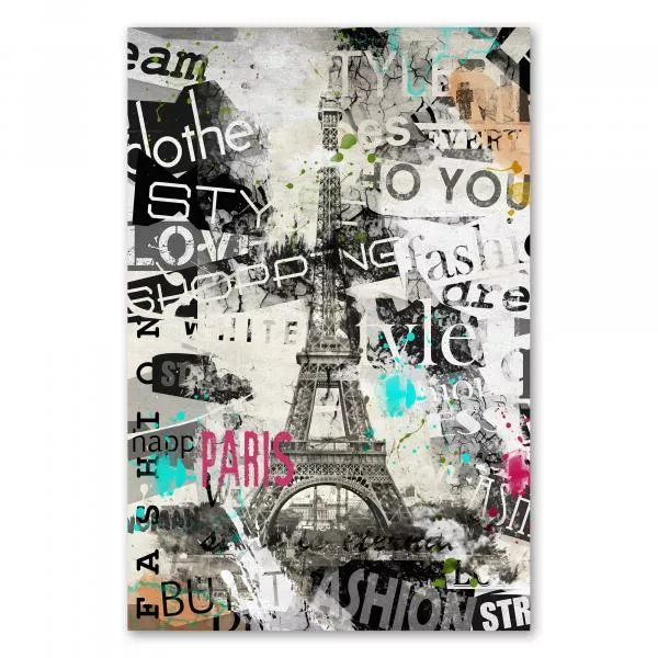 Collage mit dem Eiffelturm in Paris und Wörtern wie Mode und Shopping Collage mit dem Eiffelturm in Paris und Wörtern wie Mode und Shopping