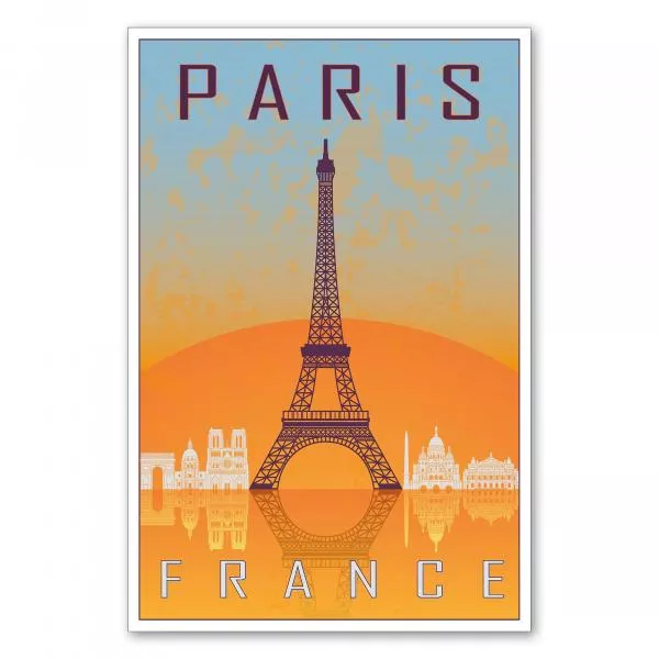 Der Eiffelturm und weitere Wahrzeichen – ein stilisiertes Reiseposter von Paris. Der Eiffelturm und weitere Wahrzeichen – ein stilisiertes Reiseposter von Paris.