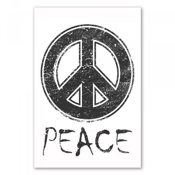 Ein schwarzes Peace-Zeichen im Used-Look auf weißem Hintergrund.