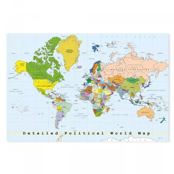 Eine farbenfrohe politische Welt karte mit Ländergrenzen und Beschriftungen. Eine farbenfrohe politische Welt karte mit Ländergrenzen und Beschriftungen.