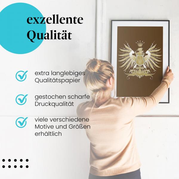 Gerahmtes Wandbild "Goldenes Wappen". Hochwertig gedruckt, langlebiges Papier, verschiedene Größen.