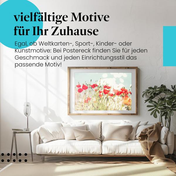 Leinwandbild "Mohnblumen": Rot, See, Sonnenlicht - Sommer & Romantik.