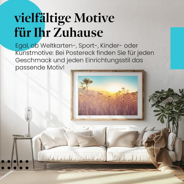 Leinwandbild "Gräser": Sonnenuntergang, warmes Licht - idyllisches Motiv.