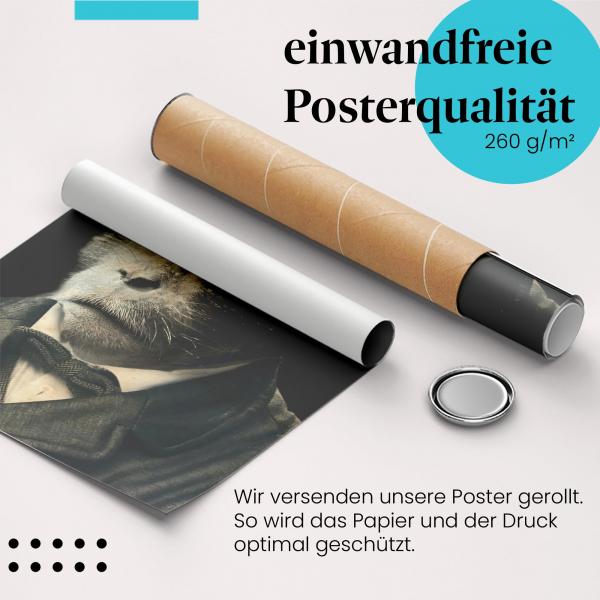 Gerolltes Poster "Affe im Anzug" - Ein cooler Affe mit Stil, witziges Geschenk für Tierliebhaber.