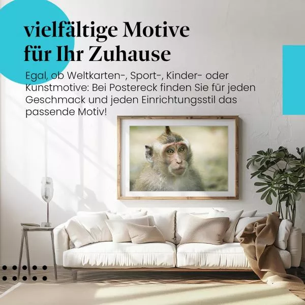 Neugieriger Makake: Porträt & Dschungelblick | Postereck 0631 Neugieriger Makake: Porträt & Dschungelblick | Postereck 0631