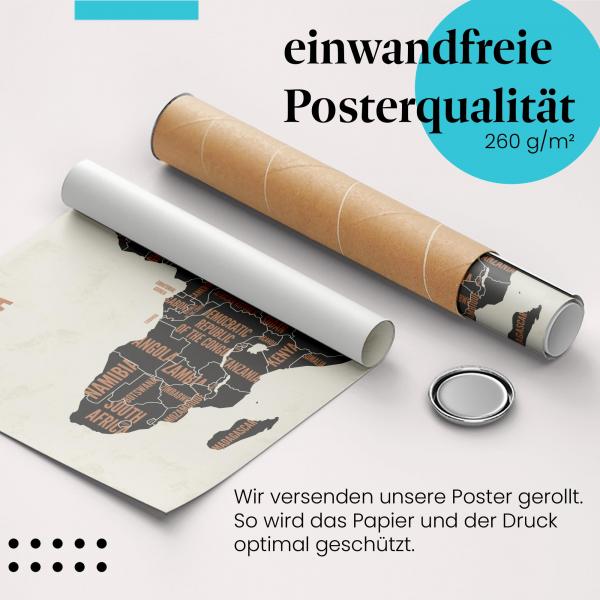 Gerolltes Poster "Karte Afrika" - Detaillierte Karte im Vintage-Look, sicher verpackt.