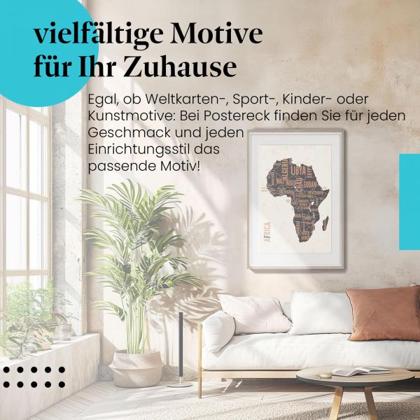 "Karte von Afrika" Leinwandbild: Detaillierte Darstellung des Kontinents im Vintage-Look.