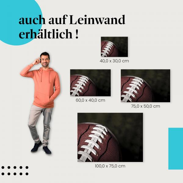 "American Football Nahaufnahme" Leinwandbild. Finde die ideale Größe für dein Zuhause & setze Akzente mit Kunst!