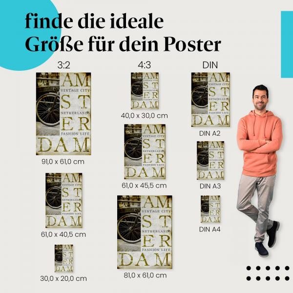 Wähle die ideale Postergröße: Vintage Foto eines Fahrrads in Amsterdam. Spüre den Vintage-Charme und den stilvollen Lifestyle der Stadt.