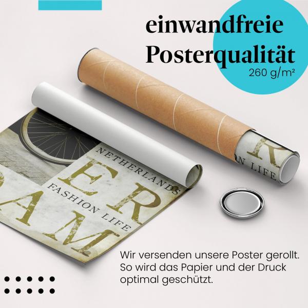 Gerolltes Poster "Amsterdam Vintage". Stilvolles Fahrradmotiv, sicher verpackt.