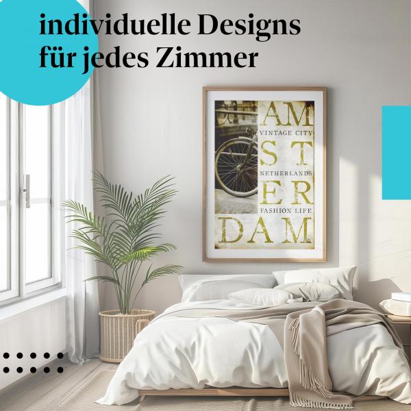 Amsterdam-Feeling im Schlafzimmer: Leinwandbild "Fahrrad". Stilvolle Wanddeko für Vintage-Fans.